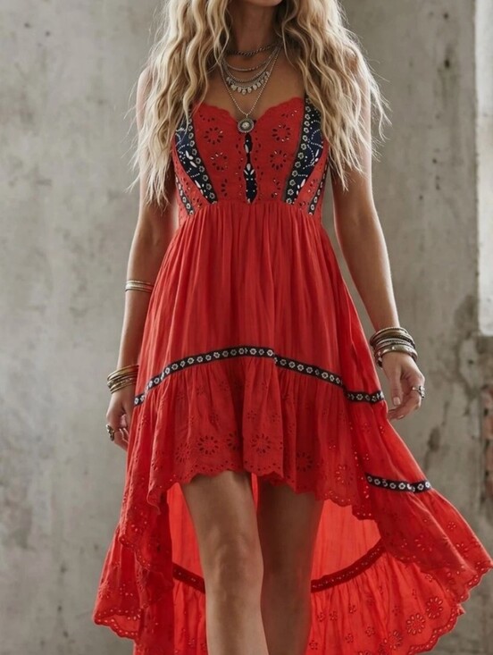 Free People Dresses & Skirts - Free People Bossa Nova Maxi Dress Red Navy Boho Flowy Festival Statement Dress